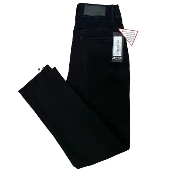 Nasty Gal NWT School Day Distressed Mom Jeans 4 Black High Rise Destroyed - Picture 6 of 7